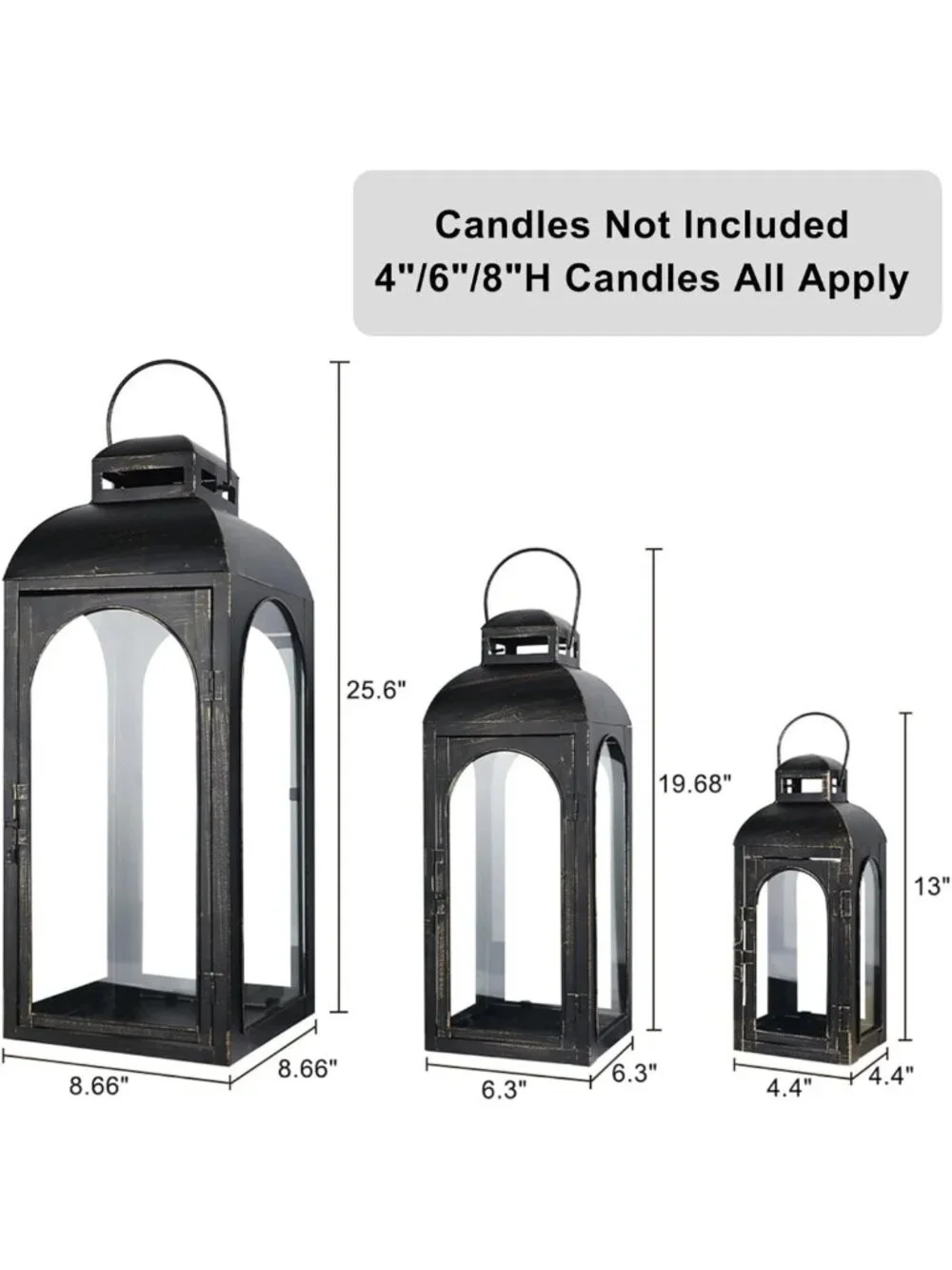 Set of 3 Decorative Metal Lanterns for Indoor & Outdoor Use - 26
